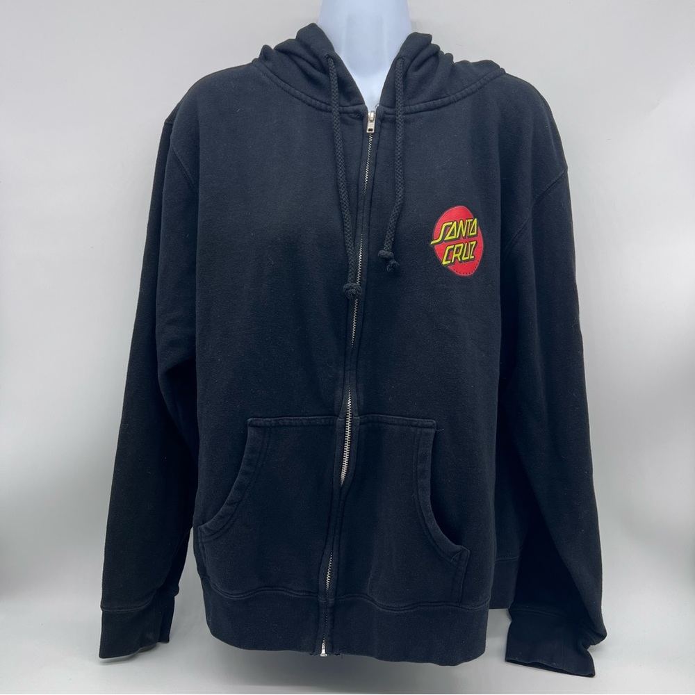Santa Cruz Skateboard Zippered Red/Yellow Logo Black Kangaroo Pocket Hoodie-XL